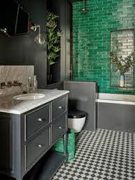 Cottage bathroom with gray green walls accented with faux antlers over the toilet. 75 Beautiful Bathroom With Green Tiles Ideas Designs April 2021 Houzz Uk