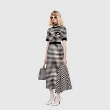 Shop The Houndstooth Dress In Black Rtw At Gucci Com Enjoy Free Shipping And Complimentary Gift Wrappin Fashion Clothes Women Houndstooth Dress Womens Dresses