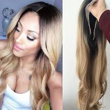 Xiweiya Blonde and Blue Wavy Wig Synthetic Lace Front Wigs wavy Dark root  Heat Resistant Fiber long wavy Hair wig Ombre blonde Body Wave Hair Wigs  For ...