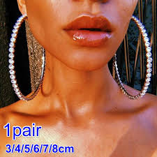 In 18k white gold (3/4 ct. 1 Pair Big Rhinestone Hoop Earrings Women Round Circle Silver Gold Round Hoop Earrings Wish