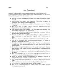 The Pearl Any Questions Activity This Or That Questions Critical Thinking Questions Post Reading Activities