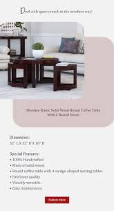 Murrieta Solid Wood Round Coffee Table With 4 Nested Stools Round Wood Coffee Table Round Coffee Table Coffee Table