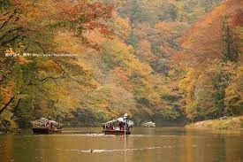 岩手 賞楓 猊鼻溪遊船 賞峭壁紅葉水鴨伴輕舟遊 japan painting art