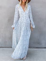 V Neck Long Sleeve Button Down Maxi Dress Moddcute In 2020 White Lace Maxi Dress Simple Long Dress Floral Wrap Maxi Dress