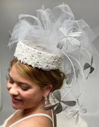 LEDA White Tulle Bridal Headpiece Race Hat