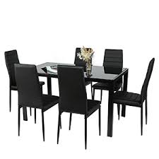 You'll find sets at bob's for under $500 for a dining table and chairs, and up to $4,300 for beautiful sets that include 10 chairs, a table and china hutch. Amazon Com Bahom 7 Piece Kitchen Dining Table Set For 6 Glass Table And Pu Leather Chairs Set Of 6 For Breakfast Black Table Chair Sets