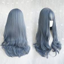 Blue Gray Wig Light Blue Wig Pastel Wig Wig And Bangs Etsy