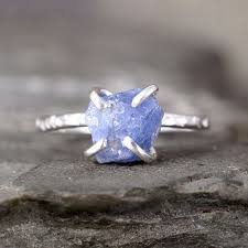 Light Blue Sapphire Ring Raw Uncut Rough Sapphire By Asecondtime Blue Sapphire Rings Blue Gemstone Rings Light Blue Sapphire