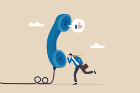 Telephone Call Expert To Generate Lead Or Sales, Success Telemarketing Tell  Promotion To Prospect Or Client Concept, Businessman Sale Representative  Agent Talk In Phone Call With Thumb Up Feedback. 7074372 Vector Art