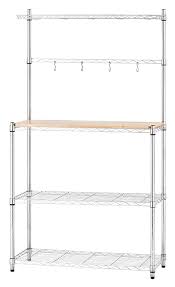 It features a durable metal frame with widened feet for stability, holding 4 natural wood shelves and 1 matching top. Mainstays Chrome Plated Silver Metal Baker S Rack With Wood Shelf Walmart Com Walmart Com