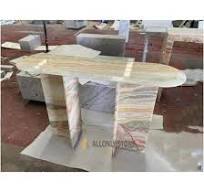 Minimalist Unique Oval Top Rainbow Onyx Marble Console Table