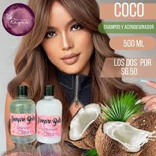 ✨🥥 DÚO SHAMPOO Y ACONDICIONADOR DE COCO 🥥✨ SIEMPRE BELLA🦋 IDEAL PARA  UNOS RIZOS DE ENSUEÑO ✨🌴 Shampoo de uso diario con extracto de coco.  Diseñado para actuar en el cabello sin