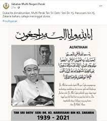 Mufti perak, tan sri dr harussani zakaria, 82, dilaporkan meninggal dunia di hospital raja permaisuri bainun (hrpb), ipoh hari ini. N9vfwjvp0qcgum