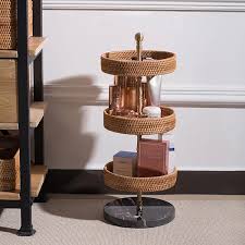 Stylish and convenient, this wicker bathroom shelf is the perfect way to organize your essential toiletries. Nordic Rattan Free Standing Storage Shelf With Marble Stand
