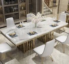 Rama Dymasty Stainless Steel Dining Room Set Home Furniture Modern Marble Dining Table And 8 Chairs Rectangle Table In 2020 Marble Dining Dining Room Table Marble Dining Table Marble