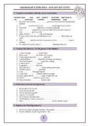 6 Pages Of Advanced Grammar Exercises With A Key Esl Worksheet By Allakoalla