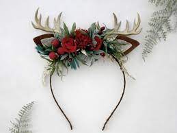 Deer Antler Headband Deer Antler Flower Crown Christmas Etsy In 2021 Antler Flower Antler Headband Deer Antlers Headband
