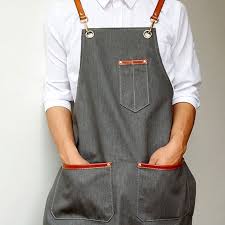 Black Denim Gray Canvas Apron Leather Straps Little Tailor Studio Black Denim Apron Denim Ideas