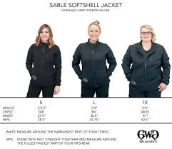 Size Chart Sable Softshell Jacket Girls With Guns