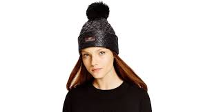 View custom knit hat pom pom knitted hat beanie hat. Ugg Quilted Beanie With Pom Pom In Black Lyst