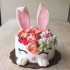 This Adorable Boho Bunny Floral Cake Would Be Great For A Unique Baby Girl Shower Or A Girl S First Birthd Easter Bunny Cake Bunny Cake Cake Decorating Basics