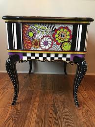 One Of Kind Hand Painted End Table Funky Painted Furniture Painted Furniture Funky Furniture