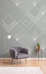 Gray Geometric Lines Squares Wallpaper Mural Hovia Bedroom Wall Designs Wallpaper House Design Interior Deco