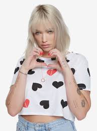 Black And White Crop Top For Girls Black Red Heart Print Girls Crop Top Girls Crop Tops Crop Tops Black And Red