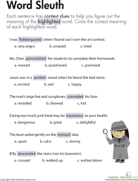 Context Clues Word Sleuth Worksheet Education Com Context Clues Worksheets Context Clues Context Clues Activities