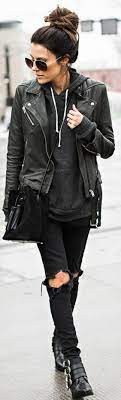 Grunge Look Leather Jacket Distressed Black Jeans Rocker Outfit Fashion