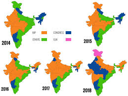 The victory of bjp in the 2014 general elections of india has given a new dimension to the politics of india and the party has swept many elections since then. Changing Colours Of India 2014 2018 States Ruled By Bjp Congress Oneindia News