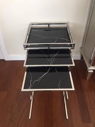 Paslanmaz Ayakli Mermer Gorunumlu Cam Zigon Sehpa Bugte Mobilya