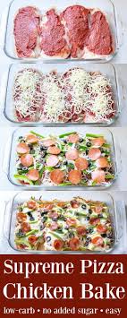 One small whole pizza with a thick base = 185 grams. Supreme Pizza Chicken Bake Recipe Low Carb The Schmidty Wife Baked Chicken Recipes Recipes Chicken Recipes