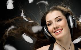 girl, Joy, Charm, Wind, Headphones, Eyes, Feathers Wallpapers HD