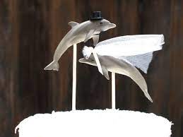 Wedding Cake Topper Dolphin Beach Wedding Bride And Groom Sea Animal Lover Top Hat Veil Romantic Unique Wedding Cake Toppers Cake Toppers Dolphin Cakes