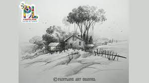 To make the door and windows look more realistic, shade them in and draw a small circle on the door for a doorknob. How To Draw Houses At Trees With Pencil Pencil Art Youtube