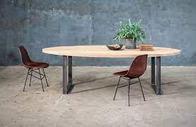 massief houten ovale tafel op maat met metalen poot ovalen tafel ovale eettafels tafel