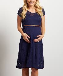 Pinkblush Navy Blue Lace Belt Accent Empire Waist Maternity Dress Maternity Dresses Dresses