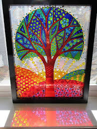 Tree Art Glass Painting Bohemian Decor Wall Decor Painted Tree Art Glass Painting Abstract Art Landscape