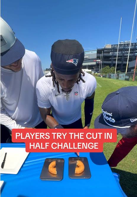 the guys did pretty well with this one 😂 #nfl #patriots #challenge #trend  #cutinhalf