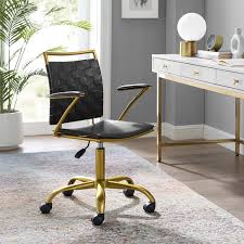 Modway Fuse Webbed Back Faux Leather And Gold Metal Adjustable Office Chair In Brown In 2020 Leather Office Chair Adjustable Office Chair Contemporary Modern Furniture