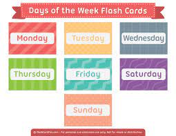 Free Printable Days Of The Week Flash Cards Download Them In Pdf Format At Http Flashcardfox Com Flashcards Printable Flash Cards Learning English For Kids