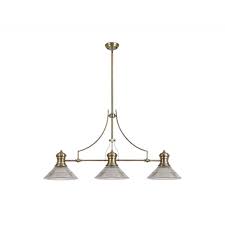 Shop chandeliers and pendants and other antique, modern and contemporary lamps and lighting from top sellers and makers around the world. Lumiere Fremington Antique Brass Linear Pendant With 300mm Clear Cone Glass Shades