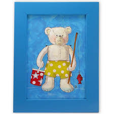 Tableau Chambre Bebe Ours Tableau Ourson Cadre Ourson Illustration Originale Nounours Tableau Chambre Enfant O Texture Painting Bear Fishing Paper Collage