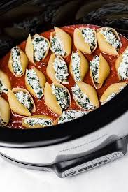 Adjust the amount of sauce needed accordingly. Slow Cooker Stuffed Shells With Spinach Meatless Slow Cooker Slow Cooker Dinner Cooking Recipes