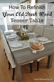 How To Refinish A Dark Wood Veneer Dining Room Table In 2020 Refinishing Kitchen Tables Grey Dining Tables Wood Dining Room Table