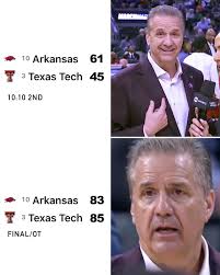 THE RED RAIDERS COMPLETE THE SECOND-LARGEST COMEBACK EVER IN THE SWEET 16  🤯 Entering today John Calipari was 35-0 in his NCAA Tournament career when  leading by 6+ points at halftime 👀