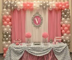 Silver White And Pink Back Drop Baby Shower Princess Baby Shower Decorations Baby Shower Parties