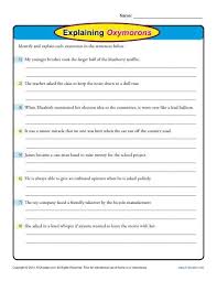 Explaining Oxymorons Oxymoron Worksheets Figurative Language Figurative Language Practice Figurative Language Worksheet