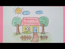 Menyusun dan menampal cebisan kertas warna pada kertas warna tanpa bertindih antara satu sama lain. Mari Belajar Menggambar Pemandangan Rumah